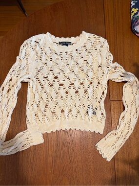 Christian Lacroix Cream Open-Weave Crewneck Sweater